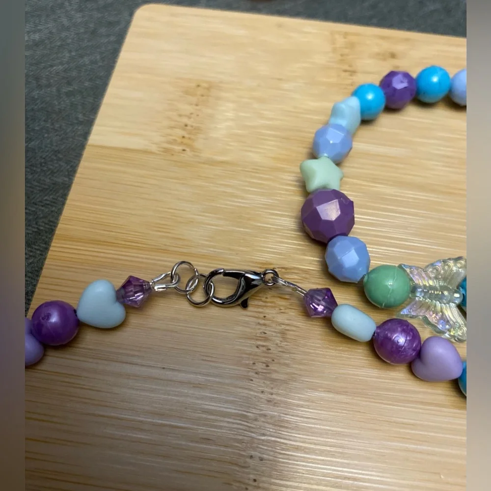 Colorful  Beaded Necklace And Bracelet with Butterfly Accents